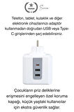 Premium 3'lü Duvar Çocuk ve Akım Korumalı Isıya Dayanıklı Çoklu Küp Priz Usb Type-C Girişli Topraklı