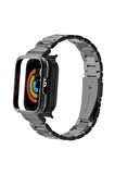 Xiaomi Redmi Watch (Mİ Apple Watch LİTE) Uyumlu Krd-60 Metal Kordon Gümüş-siyah