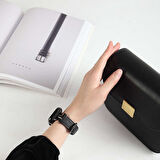 ​​​Watch 7 45mm Uyumlu KRD-53 Deri Zore Kordon-Siyah-Gümüş