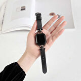 ​​​Watch Ultra 49mm Kordon Uyumlu KRD-53 Deri Strap Kayış CLO- Siyah-Gümüş