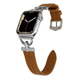 ​​​Watch Ultra 49mm Kordon Uyumlu KRD-53 Deri Strap Kayış CLO- Siyah-Gümüş