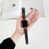 ​​​Watch Ultra 49mm Kordon Uyumlu KRD-53 Deri Strap Kayış CLO- Siyah-Gümüş