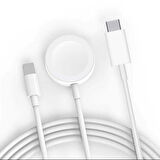 Beyaz Akıllı Saat Wireless To Lightning Type-C Şarj Kablosu 1.2m-Zore