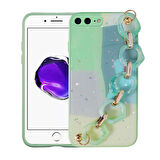 Apple iPhone 7 Plus Kılıf Simli Desenli El Askılı Tutacaklı Zore Elsa Silikon Kapak-Yeşil