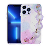 iPhone 12 Pro Max Uyumlu Simli Desenli El Askılı Tutacaklı Zore Elsa Silikon Kılıf-Lila