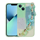 iPhone 13 Uyumlu Simli Desenli El Askılı Tutacaklı Zore Elsa Silikon Kılıf-Yeşil