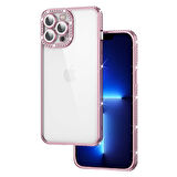 iPhone 12 Pro Uyumlu Kamera Korumalı Taşlı Zore Mina Kılıf-Rose Gold