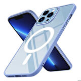 iPhone 12 Pro Uyumlu Wireless Şarj Özellikli Zore Krom Magsafe Silikon Kapak-Lila