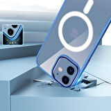 iPhone 12 Uyumlu Wireless Şarj Özellikli Zore Krom Magsafe Silikon Kılıf-Lila