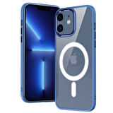 iPhone 12 Uyumlu Wireless Şarj Özellikli Zore Krom Magsafe Silikon Kılıf-Lila