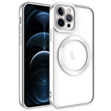 iPhone 12 Pro Max Uyumlu Magsafe Wireless Şarj Özellikli Zore Setro Silikon-Gümüş