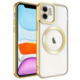 iPhone 11 Uyumlu Magsafe Wireless Şarj Özellikli Zore Setro Silikon-Gold