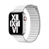 Watch Ultra 49mm Kordon Uyumlu KRD-09 Deri Lop Strap Kayış CLO- Beyaz