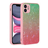iPhone 11 Uyumlu Renk Geçişli Mermer Desenli Sert Silikon Zore Granit Kılıf-NO4