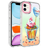 iPhone 11 Uyumlu Kamera Korumalı Renkli Desenli Sert Silikon Zore Korn Kapak-NO15