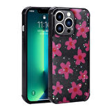 iPhone 11 Pro Uyumlu Simli Desenli Kamera Korumalı Parlak Zore Popy Kapak-Çiçek