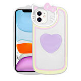 iPhone 12 Uyumlu Kedi Figürlü Transparan Pop Soketli Zore Ritmik Kılıf-Lila