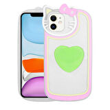 iPhone 11 Uyumlu Kedi Figürlü Transparan Pop Soketli Zore Ritmik Kılıf-Yeşil