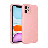 iPhone 11 Uyumlu Kamera Korumalı Simli Lüks Zore Koton Kılıf-Pembe