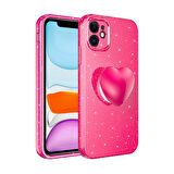 iPhone 11 Uyumlu Kamera Korumalı Simli Pop Soketli Lüks Zore Koton Soketli Kılıf-Pembe Koyu