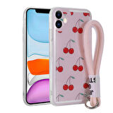 iPhone 11 Uyumlu Desenli El Askılı İpli Zore Astana Silikon Kapak-Kiraz