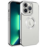 iPhone 14 Pro Max Uyumlu Kamera Korumalı Logo Gösteren Zore Omega Kapak-Gümüş