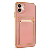 Apple iPhone 12 Kılıf Zore Bark Kartlıklı Kapak-Rose Gold