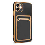 Apple iPhone 12 Kılıf Zore Bark Kartlıklı Kapak-Rose Gold