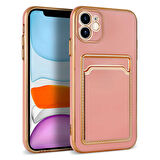 iPhone 11 Uyumlu Zore Bark Kartlıklı Kılıf-Rose Gold