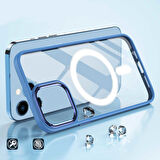 iPhone 14 Uyumlu Wireless Şarj Özellikli Zore Krom Magsafe Silikon Kılıf-Lacivert