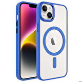 iPhone 14 Uyumlu Wireless Şarj Özellikli Zore Krom Magsafe Silikon Kapak-Mavi