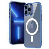 iPhone 14 Pro Max Uyumlu Wireless Şarj Özellikli Zore Krom Magsafe Silikon Kılıf-Lacivert