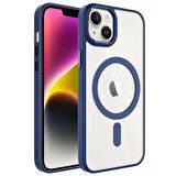 iPhone 14 Plus Uyumlu Wireless Şarj Özellikli Zore Krom Magsafe Silikon Kılıf-Lacivert