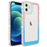 iPhone 11 Uyumlu Simli ve Renk Geçiş Tasarımlı LZore Korumalı Zore Park Kılıf-Pembe-Mavi