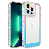iPhone 12 Pro Max Uyumlu Simli ve Renk Geçiş Tasarımlı LZore Korumalı Zore Park Kılıf-Pembe-Mav