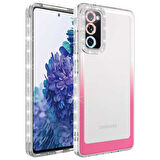 Galaxy S20 FE Uyumlu Simli ve Renk Geçiş Tasarımlı LZore Korumalı Zore Park Kılıf-Beyaz-Pembe
