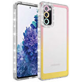 Galaxy S20 FE Uyumlu Simli ve Renk Geçiş Tasarımlı LZore Korumalı Zore Park Kılıf-Pembe-Sarı