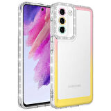 Galaxy S21 FE Uyumlu Simli ve Renk Geçiş Tasarımlı LZore Korumalı Zore Park Kılıf-Pembe-Sarı