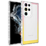 Galaxy S22 Ultra Uyumlu Simli ve Renk Geçiş Tasarımlı LZore Korumalı Zore Park Kılıf-Pembe-Sa