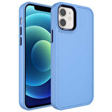 iPhone 12 Uyumlu Metal Çerçeve ve Buton Tasarımlı Sert Zore Botox Kılıf-Mavi
