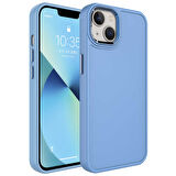 iPhone 13 Uyumlu Metal Çerçeve ve Buton Tasarımlı Sert Zore Botox Kılıf-Mavi