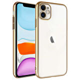 iPhone 11 Uyumlu Sert PC Renkli Çerçeveli Zore Riksos Kılıf-Gold