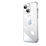 iPhone 14 Uyumlu Wireless Şarj Özellikli Sert PC Zore Riksos Magsafe Kılıf-Gümüş
