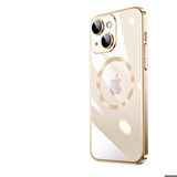 iPhone 14 Uyumlu Wireless Şarj Özellikli Sert PC Zore Riksos Magsafe Kapak-Gold