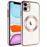 iPhone 11 Uyumlu Wireless Şarj Özellikli Sert PC Zore Riksos Magsafe Kılıf-Rose Gold