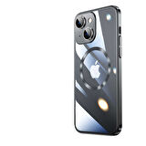 iPhone 13 Uyumlu Wireless Şarj Özellikli Sert PC Zore Riksos Magsafe Kılıf-Siyah