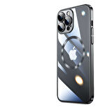 iPhone 13 Pro Uyumlu Wireless Şarj Özellikli Sert PC Zore Riksos Magsafe Kılıf-Siyah