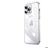 iPhone 13 Pro Uyumlu Wireless Şarj Özellikli Sert PC Zore Riksos Magsafe Kapak-Gümüş