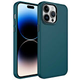 iPhone 13 Pro Max Uyumlu Metal Çerçeve ve Buton Tasarımlı Silikon Zore Luna Kılıf-Koyu Yeşil