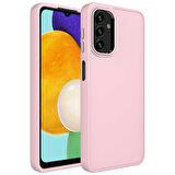 Galaxy A13 4G Uyumlu Metal Çerçeve ve Buton Tasarımlı Silikon Zore Luna Kapak-Pembe